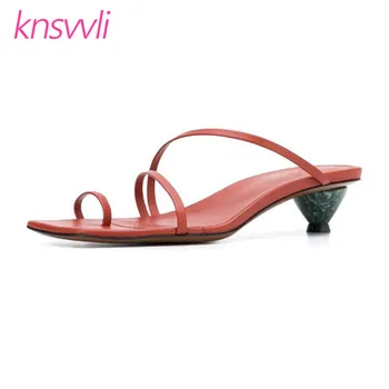 

Split Toe Strange Style Heels Slippers Women Narrow Band Mules Summer Shoes Ladies Leather Flip Flops High Heel Sandals Woman