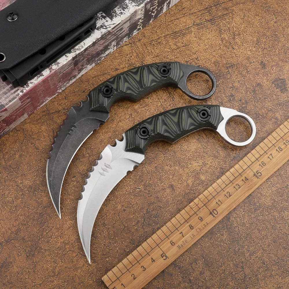 Karambit outdoor survival tactics sharp claw knife D2 fixed blade knife with sheath camping