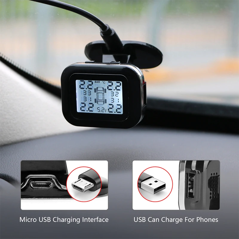 Автомобильный TPMS система контроля давления в шинах цифровой дисплей регулировка