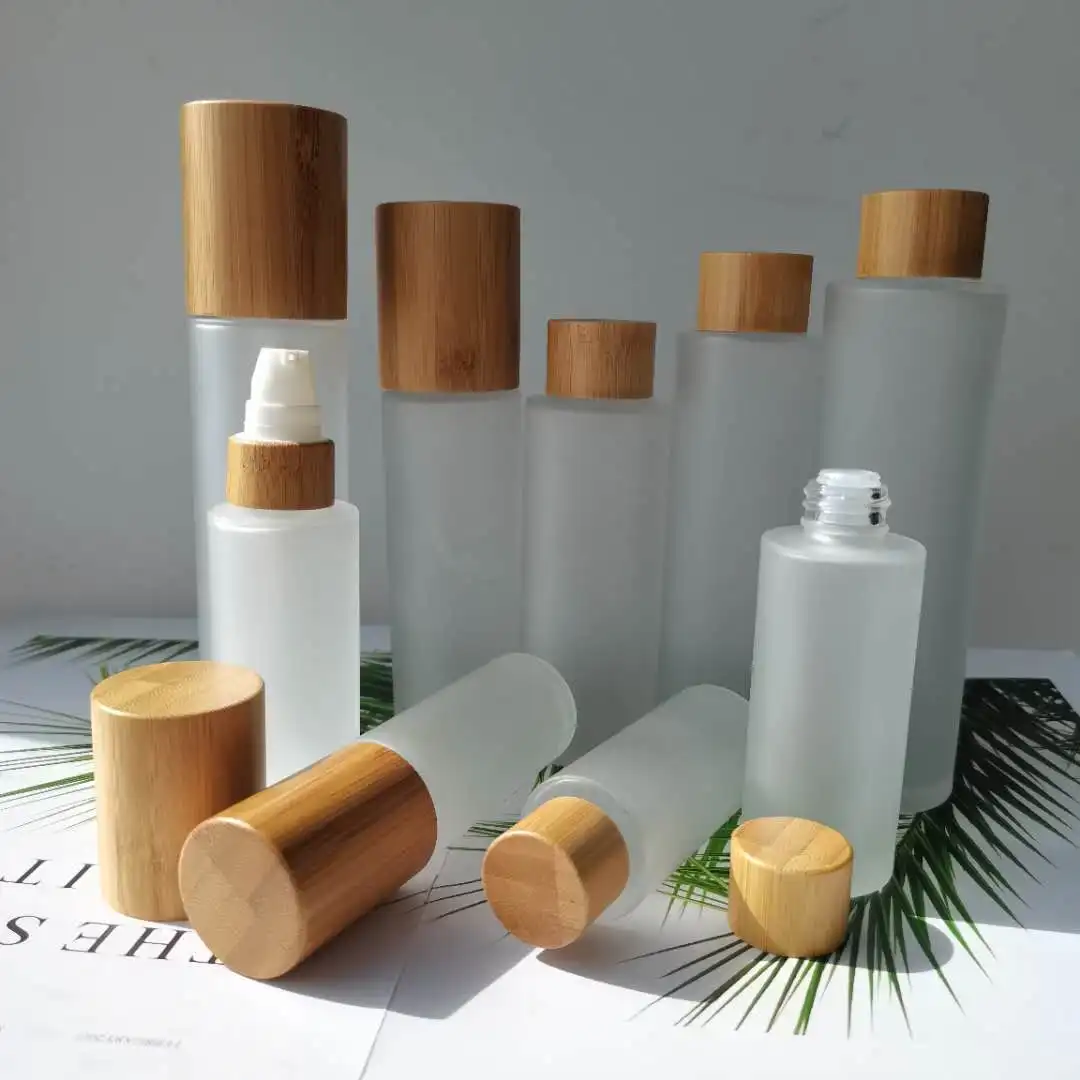 5PCS Samples Makeup Clear Frosted Glass Cream Jar With Bamboo Lid Glass Bottle Bamboo Shell For Toner Lotion Cosmetic Container vintage retore edison e27 b22 2w 4w 6w g45 led filament light bulbs 220v 20w 40w incandescent equivalent clear glass shell lamp