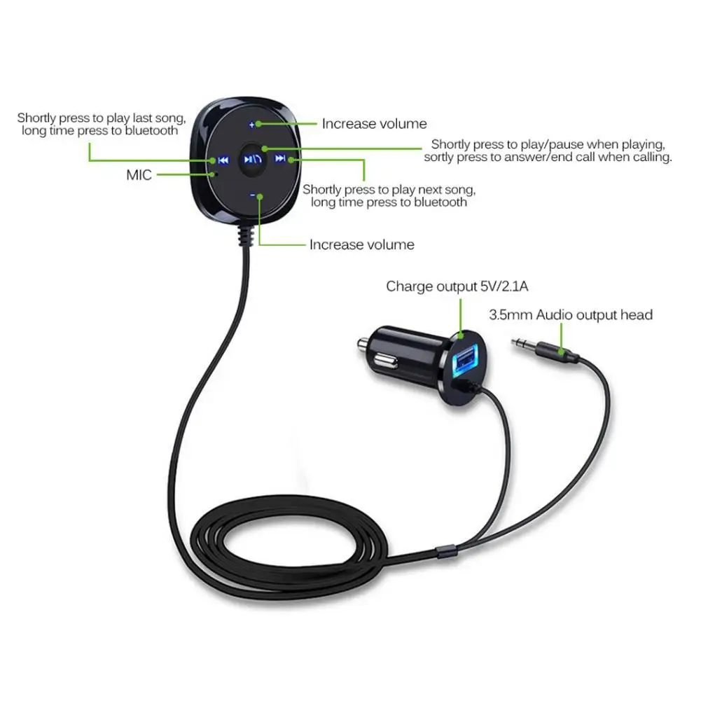 Draadloze Bluetooth автомобильный комплект MP3 Speler 3,5 мм AUX аудио Muziek Ontvanger адаптер Ondersteuning USB uitang
