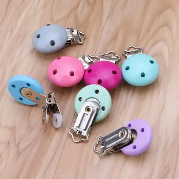 

5pcs Metal Wooden Baby Pacifier Clips Solid Color Holders Infant Soother Clasps