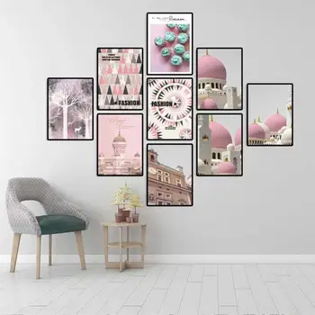 

Nordic Decor Posters and Prints Life Quotes Retro Fashion Poster Wall Art Canvas Painting Pink Arabian Architecture Castle Pictu