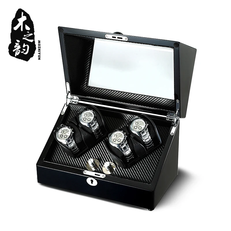 

Watch Winder Shaker Box Case Storage Display Automatic Wooden Two Motors 4 Slots Watch Winder Rotation Organizer