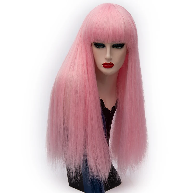 MSIWIGS Long Straight Bangs Wigs Blonde Red White Purple Green Brown Cosplay Wig Female