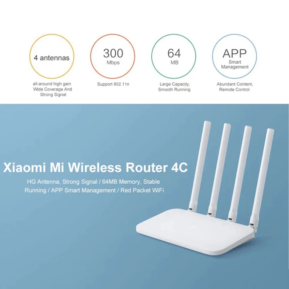 Xiao mi Wi-Fi роутер 4C Roteador APP управление 64 ram 802,11 b/g/n 2,4G 300 Мбит/с 4 антенны беспроводной ретранслятор