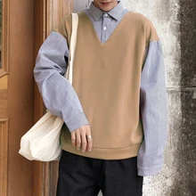 ##Special Price Autumn Fake Two-piece Shirt Men's Fashion Sweater Stitching Casual Lapel Long-sleeved Shirt Men Streetwear Loose Male Clothes ##Special Price Autumn Fake Two-piece Shirt Men's Fashion Sweater Stitching Casual Lapel Long-sleeved Shirt Men Streetwear Loose Male Clothes