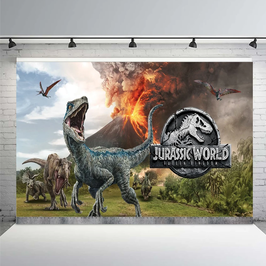 

Vinyl Jurassic World Photography Backdrop Dinosaur Safari Jungle Party Backdrops for Birthday Decorations Photo Background 7x5ft