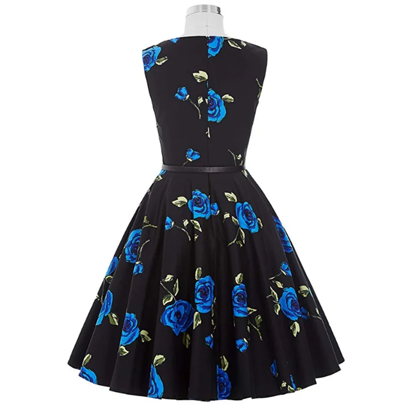 Summer's most popular women's petticoat style 50's retro noble cold style round neck sleeveless dress