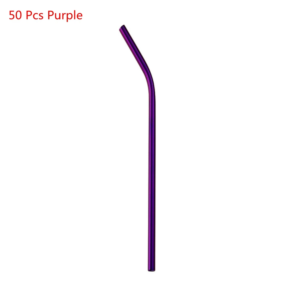 50PCS Purple 50 шт 265 мм многоразовые соломинки для питья из металла из нержавеющей стали согнутые соломинки для напитков, аксессуары для домашнего бара - Цвет: 50PCS Purple