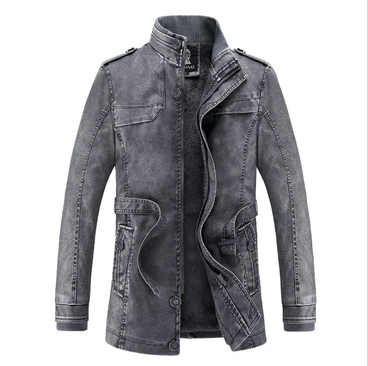 

2019 New Style MEN'S Leather Coat Autumn And Winter plus Velvet Mid-length Washing PU Leather Jacket MEN'S Coat Hot Selling
