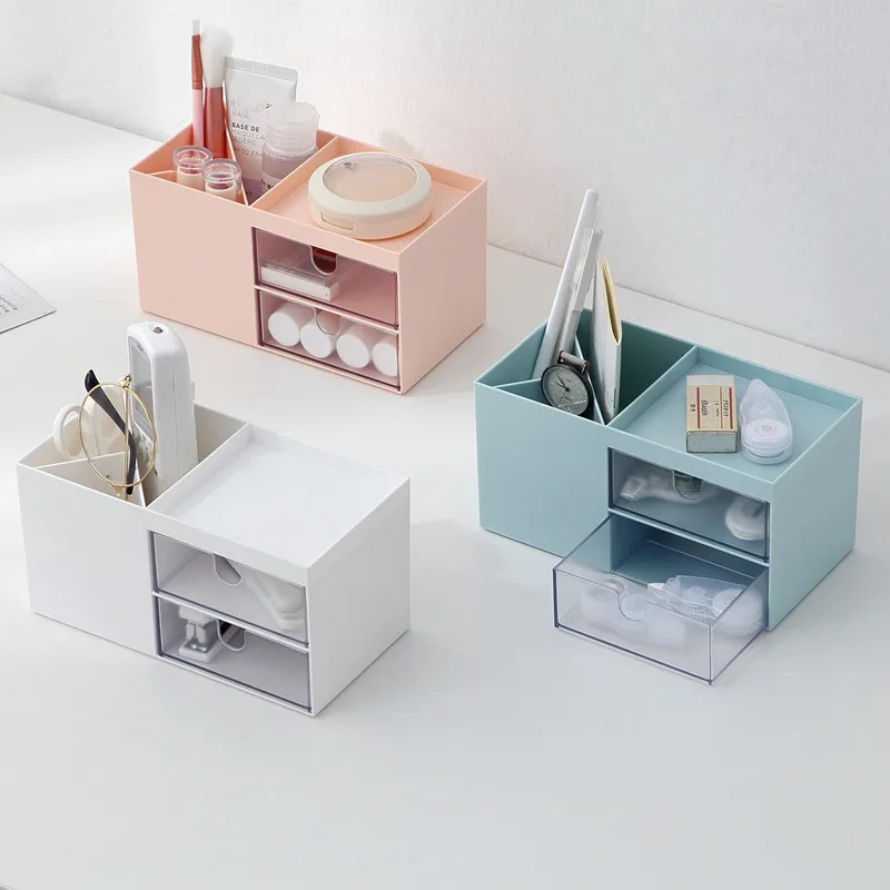  Nordic Style Multifunctional Plastic Pen Holder Desk Organizer Cosmetic Storage Box Desktop Drawer 