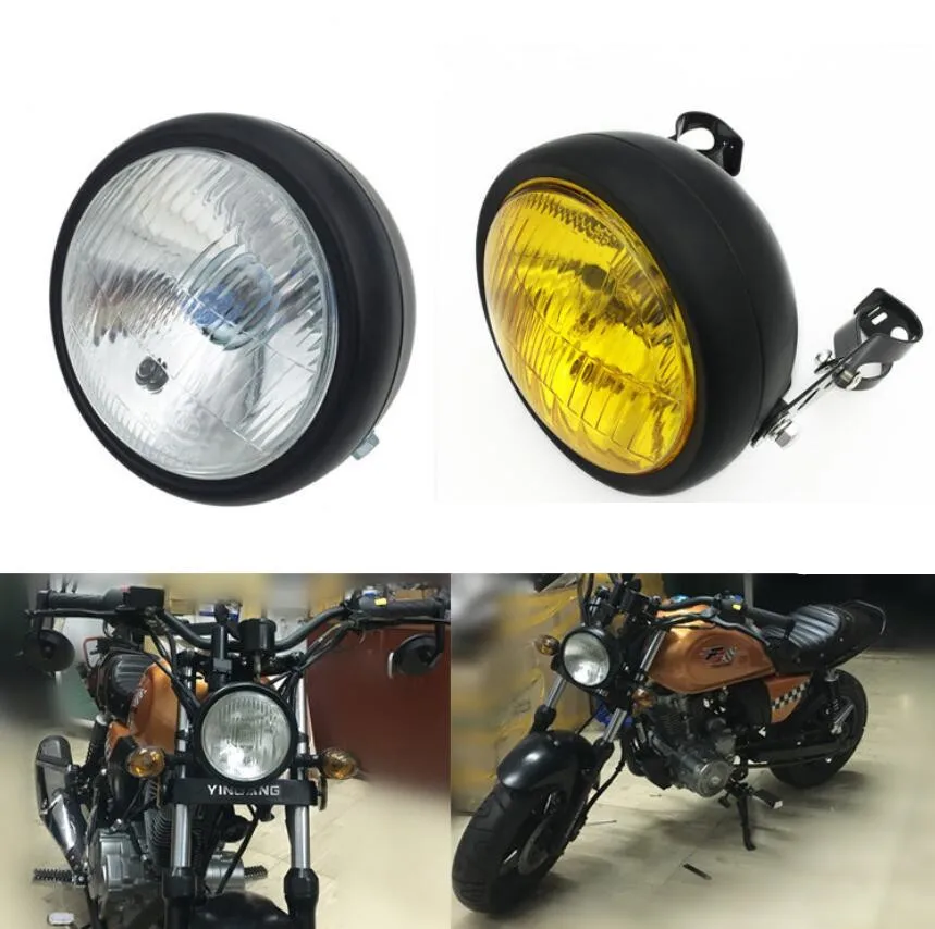 

Motorcycle Headlight Metal Front Motorcycle Side Mount Headlight Fits for Cafe Racer Bobber Cruiser CG GN 125