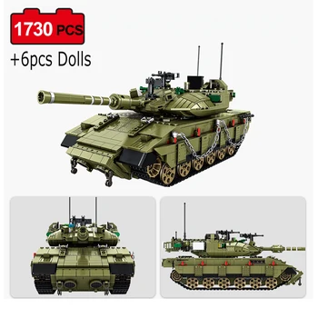 

1730PCS Merkava MK4 Main Battle Tank With 6 Figures Armored Vehicle WWII Military Model Children Building Blocks Toys Gifts