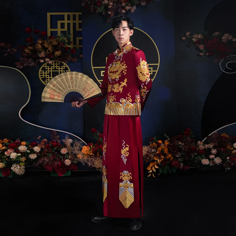 Traditional Chinese Tang Suit Men Robe Costume male ancient Gown  Wedding Qipao Dress Hanfu Party Outfit