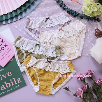 

Underwear Women's French Embroidery Panties Japanese Retro Sexy Lolita Hollow Lace Pure Cotton Girls Low Waist Briefs Intimate