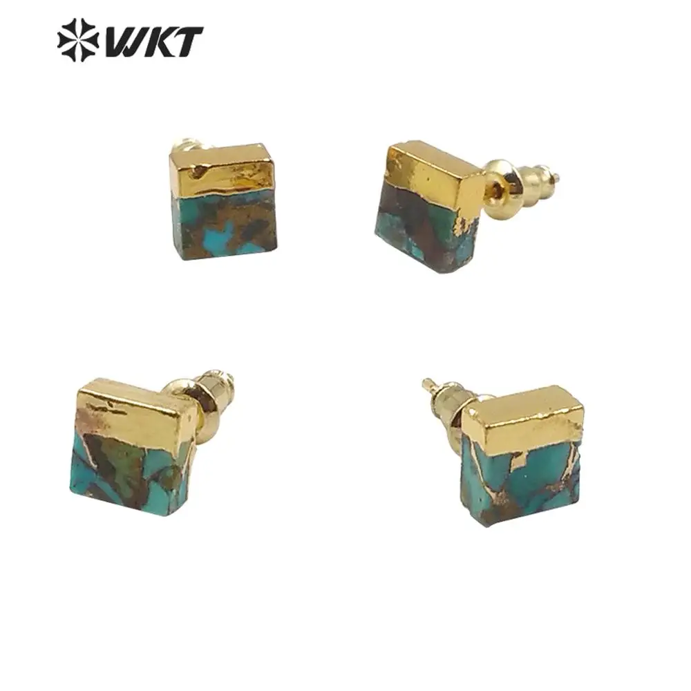 

WT-E601 Natural tur quoise studs with gold electroplated natural stone earring woman fashion tiny stone studs earrings for gift