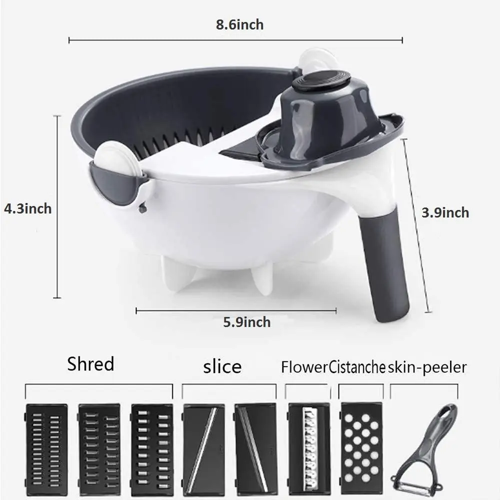 WALFOS Magic Multifunctional Rotate Vegetable Cutter With Drain Basket Kitchen Veggie Fruit Shredder Grater Slicer