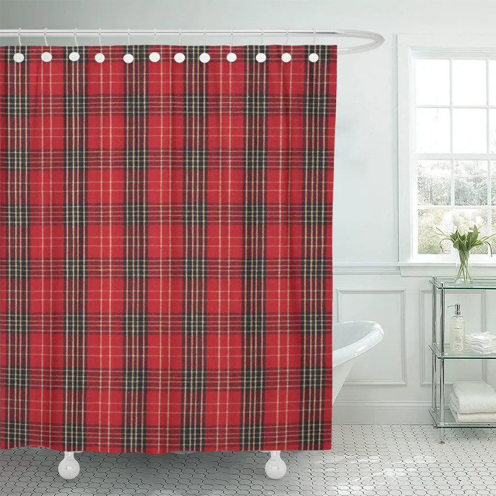 Shower Curtain Christmas Red Black and White Rustic Plaid Swatch Country Waterproof Polyester Fabric 72 x Inches Set | Дом и сад