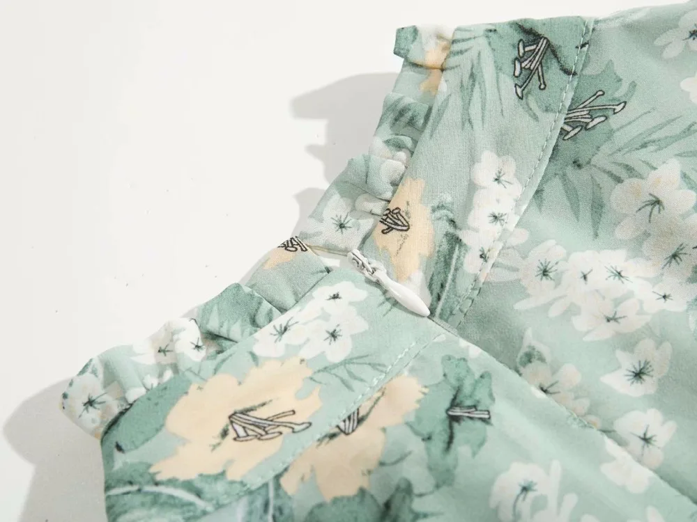Bazaleas, шикарная водолазка, vestidos, праздничное зеленое винтажное женское платье с цветочным принтом, модные платья с расклешенными рукавами