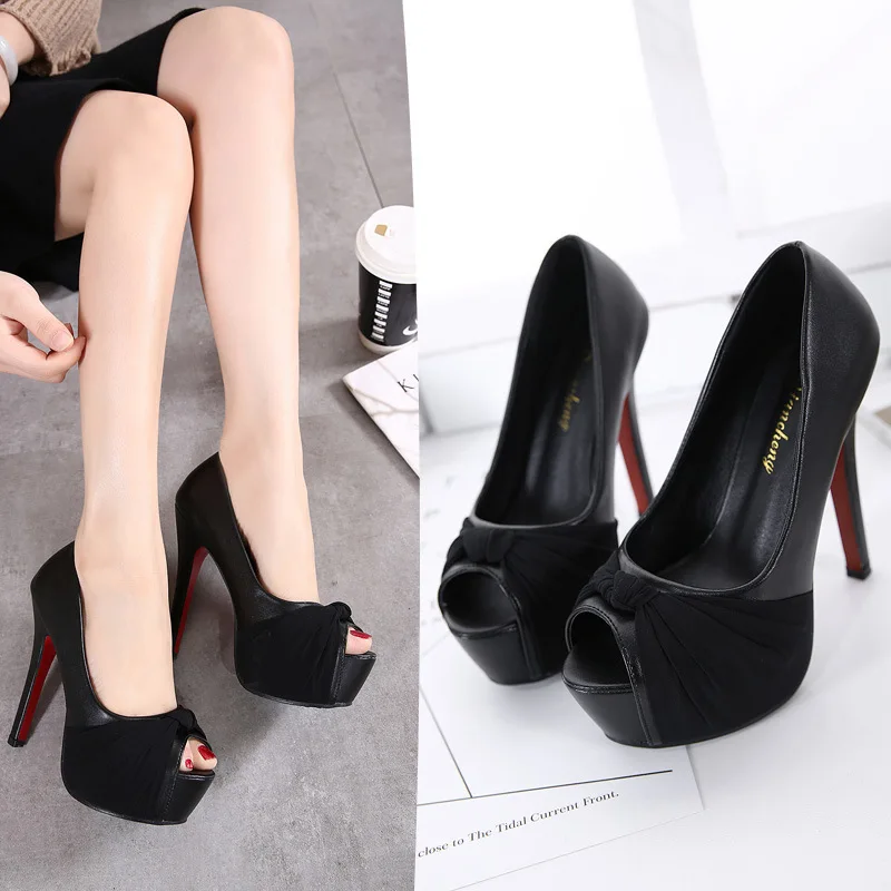 

Girl'S High Heel Shoes Black And White with Pattern 2017 Spring New Style Western Style Trend Fish Mouth Ultra-High Heel Shoes 1