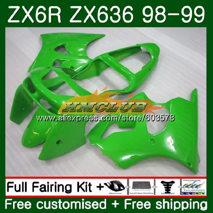 Корпус для KAWASAKI ZX-6R ZX-636 ZX600 ZX600CC 98 99 105CL. 30 600CC ZX636 ZX6R 98 99 ZX 636 ZX 6R 1998 1999 светильник зеленый обтекатели