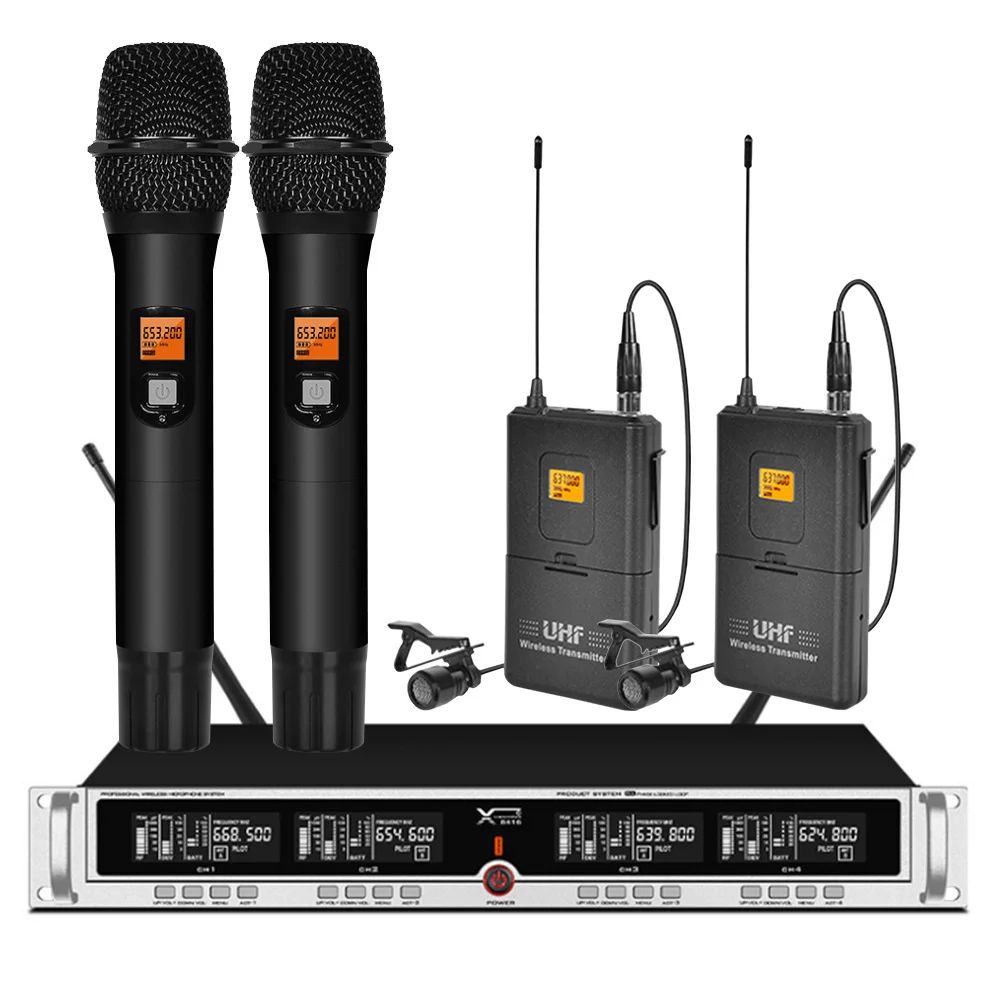 Профессиональный UHF беспроводной микрофон 2 наушника ручных микрофона для