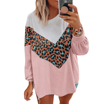 

Contrast Colour Sweaters Women Winter Long Sleeve Pullover Sweater Ladies Casual Round Neck Pull Femme Leopard Printed Sweater