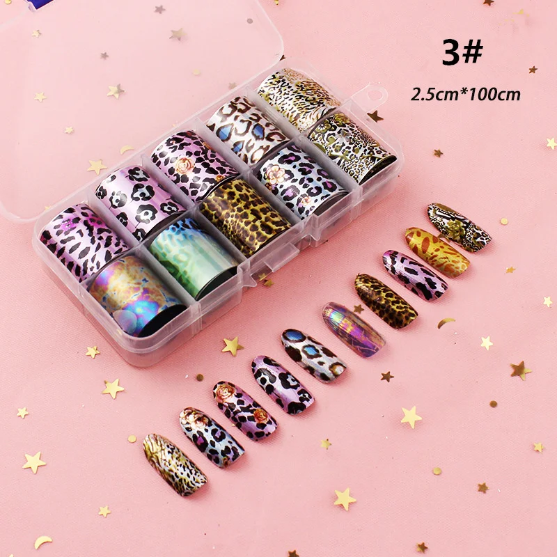 10pcs Leopard Series Water Decals Nail Stickers Nail Art Wrap Water Transfer Nails Stickers - Color: 3