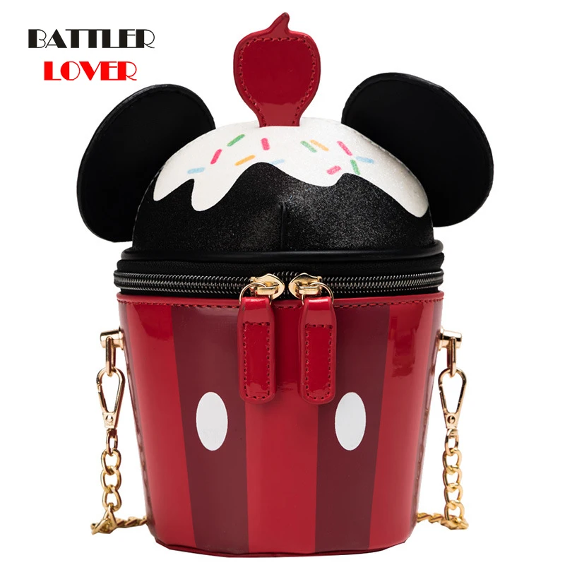 Creative Style Womens Hamburger Ice Cream Shoulder Bags Cupcake PU Chains Bags Cute Hamburger Popcorn 3D Bucket Messenger Bags