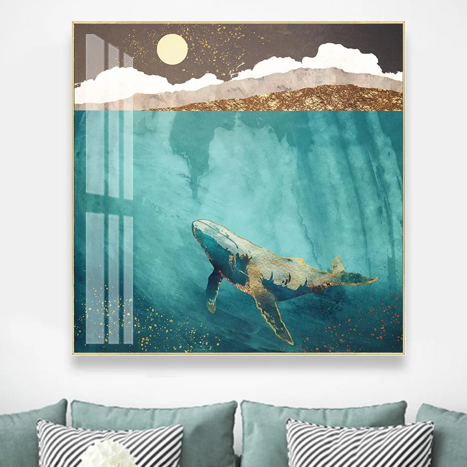 

Abstract Whale Ocean Scene Wall Art Canvas Painting Posters and Prints Pictures for Living Room Home Decoration NO FRAME