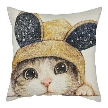 

Nanacoba Cat Fox Picture Cushion Cover Animal Printed Pillow Covers for Home Chair Sofa Decorative White Pillowcases Short Plush