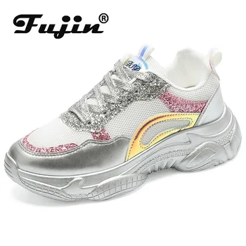 

Fujin Pink Silver Glitter Women Sneakers 2020 Designer Vulcanized Shoes Women Casual Shoes Breathable Girls Platform Sneakers
