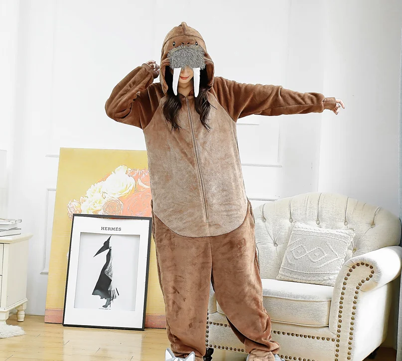 Flannel Walrus Onesies Animal Sea lions Cosplay Overall Pajamas Cartoon Kigurumi Christmas Party Pyjamas Carnival Costumes