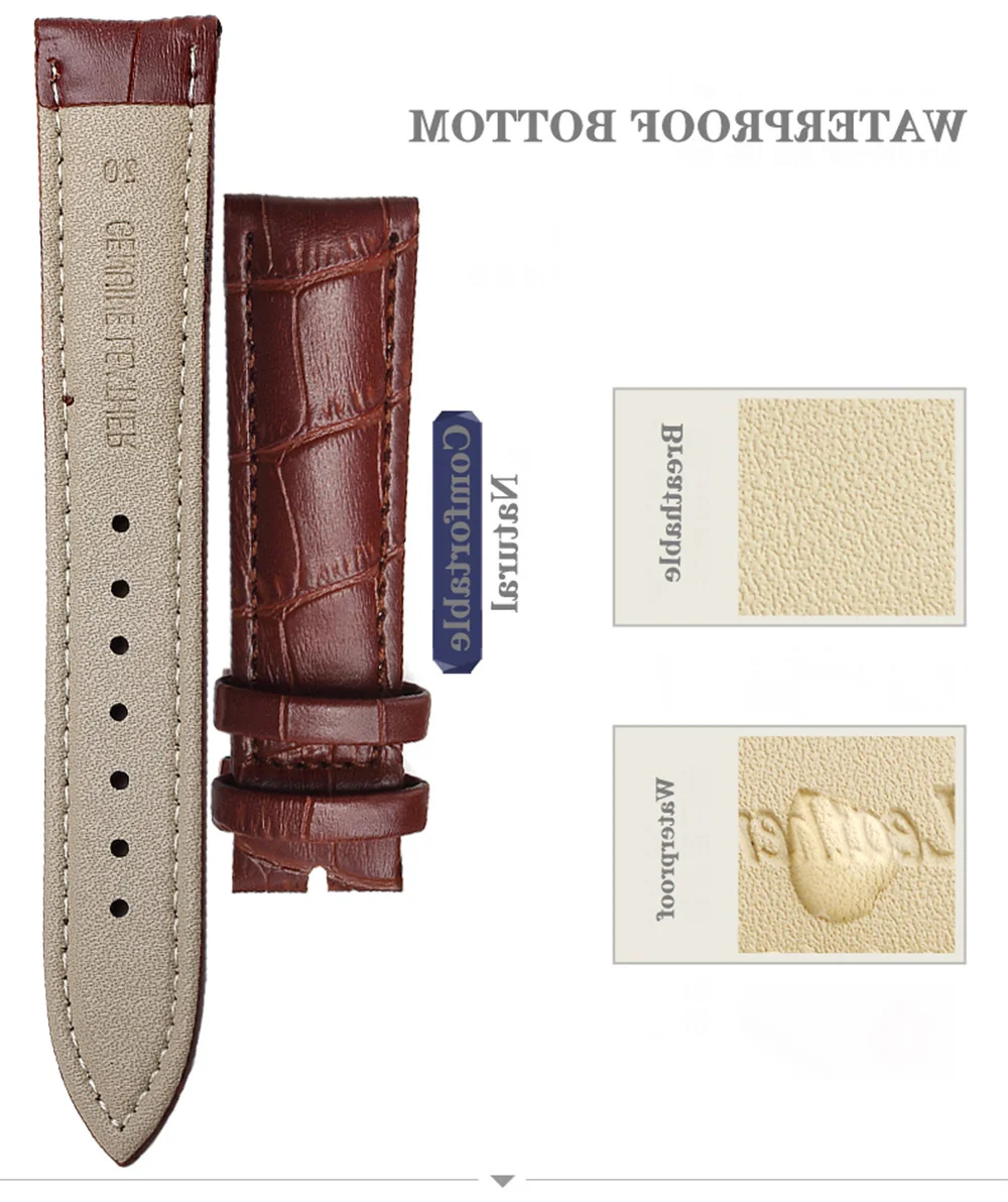 Premium Genuine Leather Watch Strap with Steel Buckle - Includes Tool