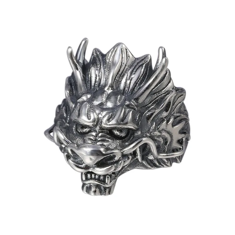 Finger Ring Silver Ring Retro Punk Demon Skeleton Hip Hop Rock Locomotive Titanium Steel Alloy for Men and Women