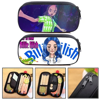 

Billie Eilish Pencil case Teenage Girl Cosmetic bag School Supplies Stationery Storage Bag Billie Eilish Hiphop Makeup Bag