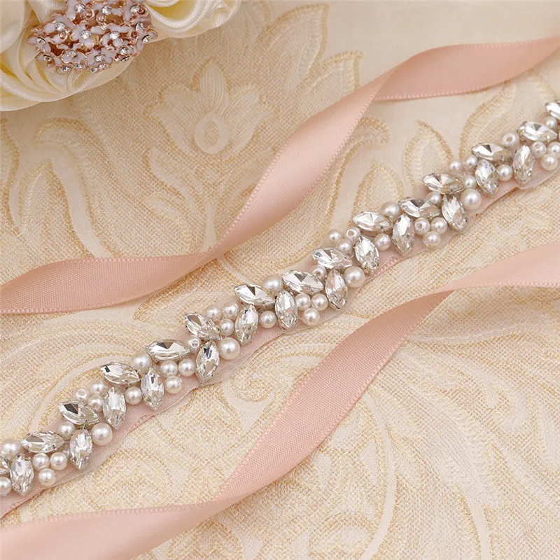Cintura da sposa semplice con strass Color argento perle abito da sposa in cristallo cintura da donna cintura - Image 4