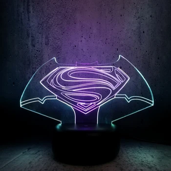 

3D Lamp Mixed Color LED Illusion Multicolor Superman and Batman logo two in one lamp Touch USB Night light Mood Gift Kid Toy