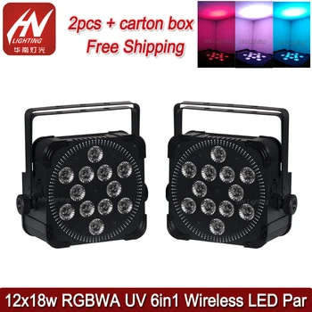

Free shipping 2pcs+ carton box battery powered led uplight 12x18w RGBWA-UV wireless dmx led par light