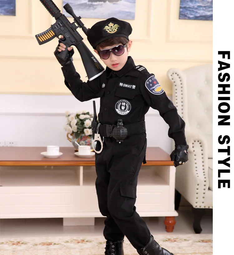 Костюмы полицейских для мальчиков; Детский костюм для косплея в стиле армии полиции; комплект одежды; сценический костюм с длинными рукавами
