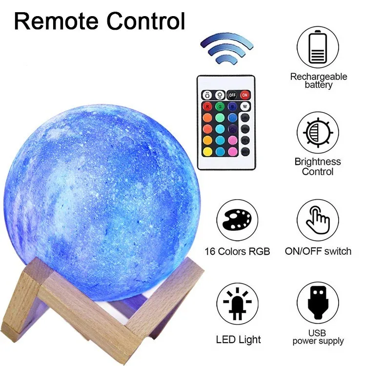 16 Цвета светодиодный звездой луной ночью светильник 3D печати PLA лунный свет Galaxy домашний декор ночной детский ночной Светильник ing подарок Стиль D - Испускаемый цвет: Remote 16 Colors