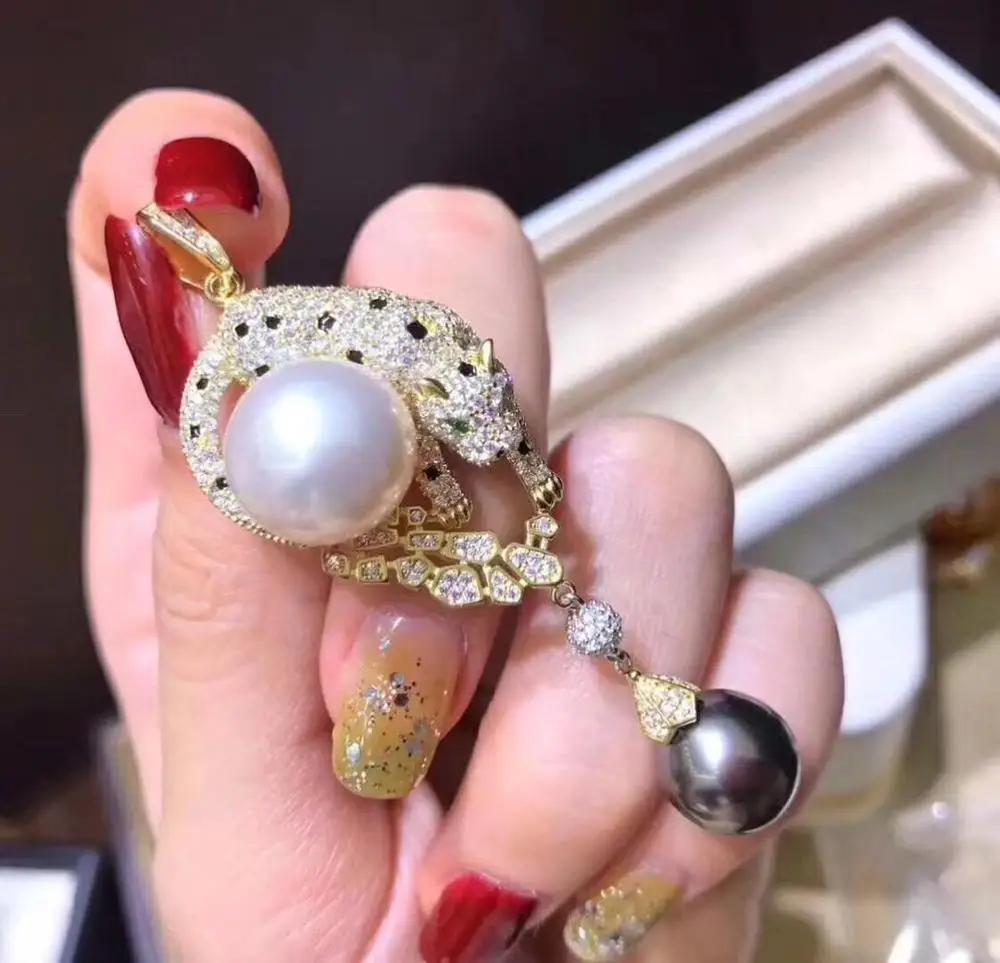 D115 Fine Jewelry S925 Silver Leopard Natural Fresh Water White Pearl 12-11mm Pendant Necklaces for Women FIne Pearls Pendants | Украшения