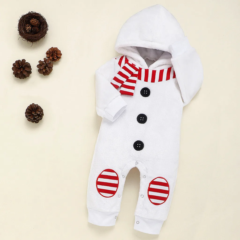 Комбинезон для малышей Рождественский флисовый комбинезон с принтом снеговика для девочек и мальчиков, новогодние вечерние костюмы для новорожденных, коллекция года детская зимняя одежда, 19 t