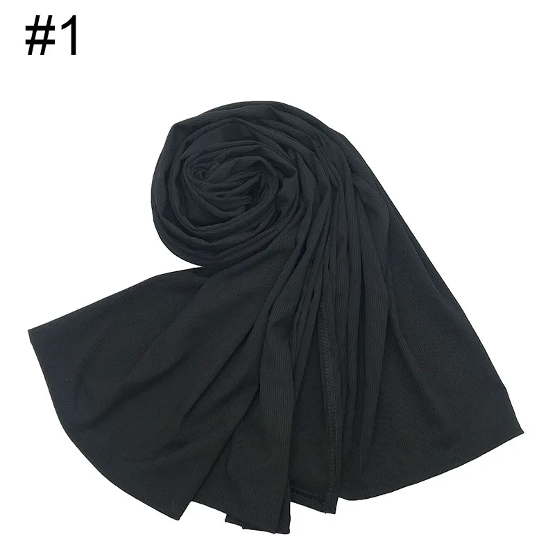 Ребристый трикотажный исламский дышащий хиджаб Hi-Q базовый Малайзийский мусульманский платок стрейч-Бандана женский шарф глушитель сплошной шарф 6 шт \ Лот - Цвет: 1