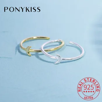

PONYKISS Romantic 100% 925 Sterling Silver Moon Adjustable Opening Ring Women Party Delicate Accessories Girl Chic Lovely Gift