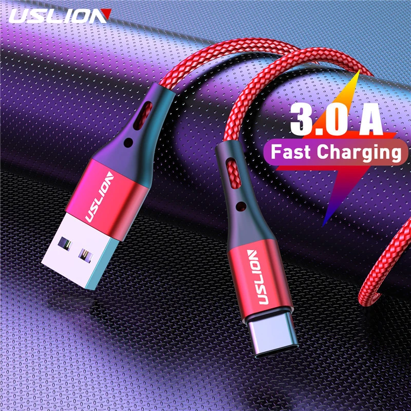 USLION 3A USB Type C câble fil de charge rapide pour Samsung S9 S8 S10 Xiaomi mi9 mi8 Huawei téléphone portable USB C chargeur câble 2m 3m