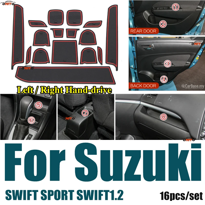 

Left-right Hand-drive For Suzuki SWIFT SPORT SWIFT1.2 16pcs/set Anti-slip Mat Gate Slot Pad Door Groove Pad Covers Cushion