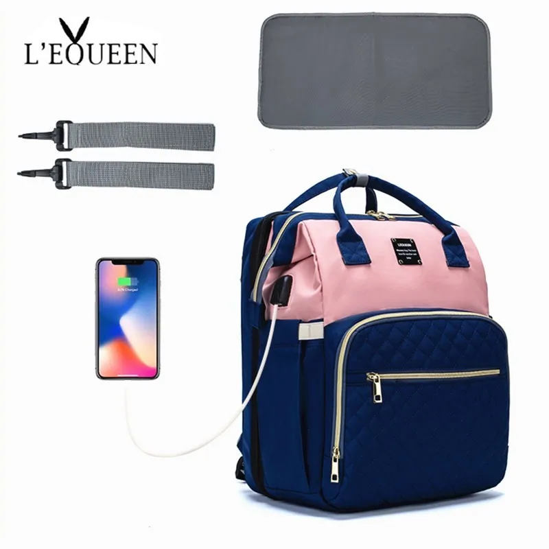 Складная детская кроватка 3 в 1 с пеленальным ковриком USB-разъемом Lequeen 2020 спальная
