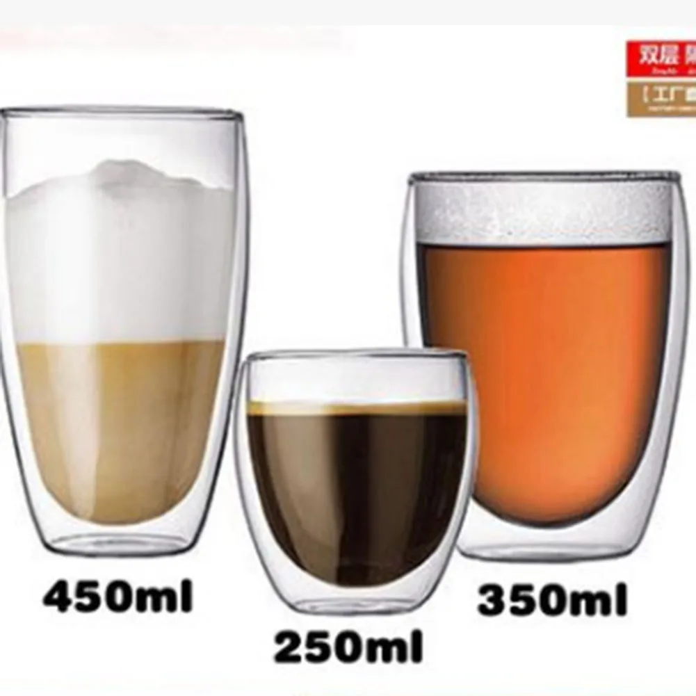 

Faroot 150-450ML Double Wall Insulate Transparent Glass Coffee Milk Cups Mugs Heat Resistant Tea Cup